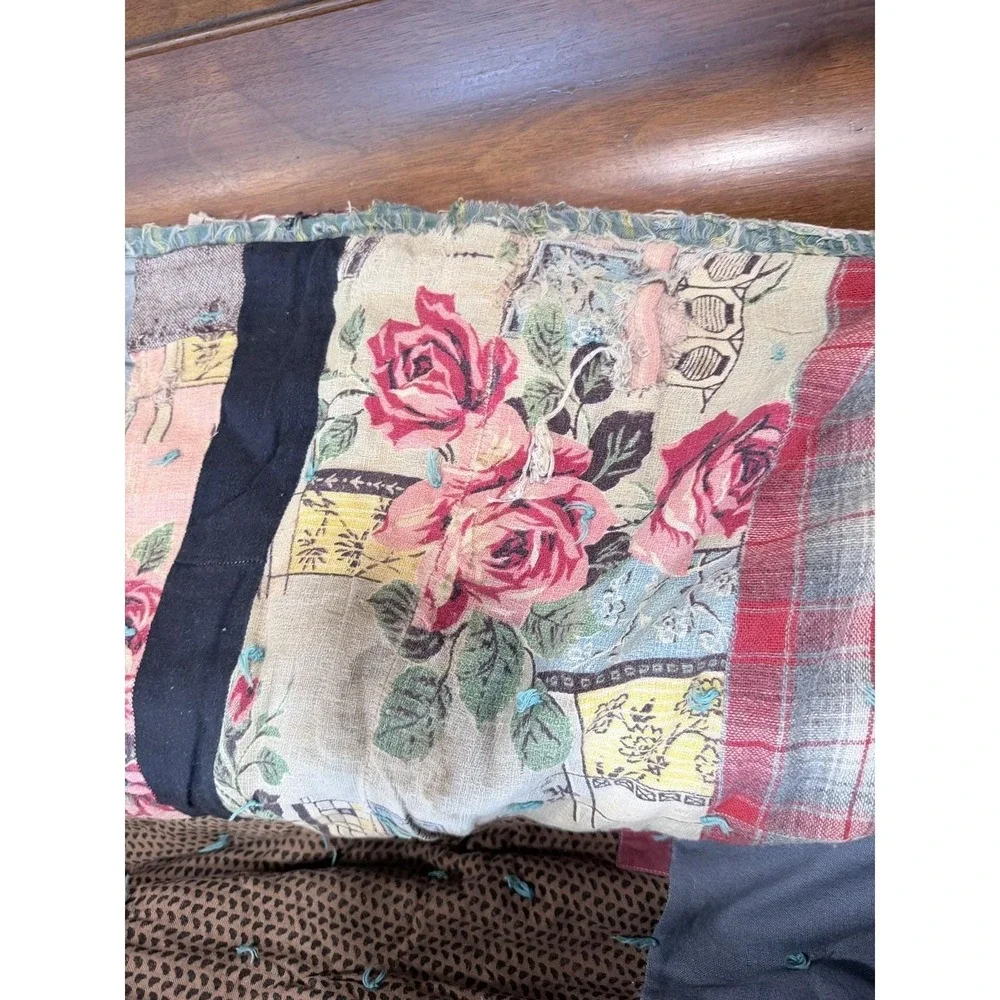 Antique Vintage 1966 Hand Made Stitched Hand Tied Crazy Quilt  72